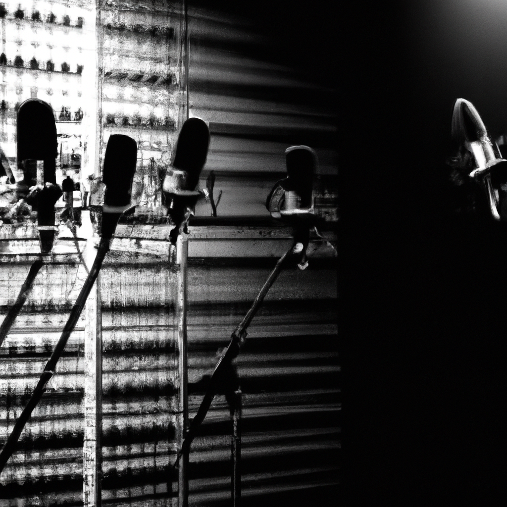 Black and white collage of Canadian voice-over team with studio microphones and acoustic panels